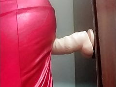 cumming on dildo in wife's dress