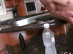 Before his friend comes over, he stretches his ass with a toy