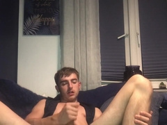 Thin solo lad pleasing himself with good-sized fake penis