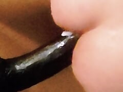 Riding my MASSIVE, Black Dildo - my little butt is so stretched!!