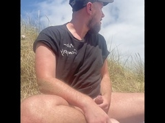 naked Beach Wanking, ripping underwear off, tugging off naked and jizzing.
