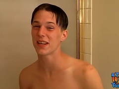 Heterosexual bad stud fellow Aaron pops after tugging off solo