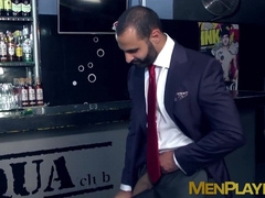 Bar gimp agrees to fuck this sexy classy dude after hours