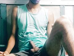 Sexy men in train nude rubbing his big hairy long Dick