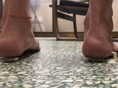 Cum on my dirty slave feet after a long day barefoot teaching