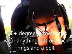 Outdoors. Nude, oiled with cock rings