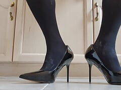 Exploding on my Cum Stained Black Stockings and Heels