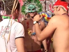 Guys after the carnival get each other in a wild rear end position