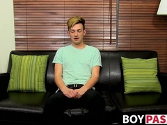 Adorable twink is interviewed and then he takes a big toy