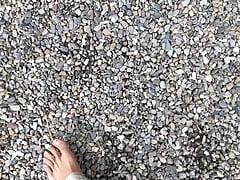 Barefoot Slave Training. Rocky Path and Cigarettes