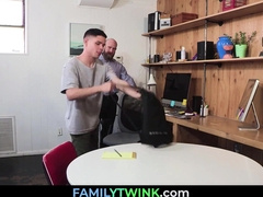 Lil' Guy Whoring Himself with his Muscled Step Parent in the Office