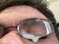 Thick ropy smelly sperm on my narrow metal glasses.