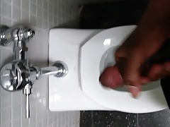 Public bathroom quick jerk and cum