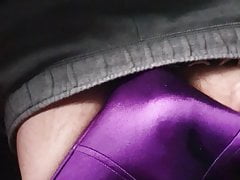Getting excited in my puple wife's satin panties