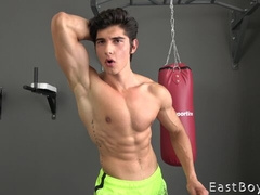 Jared Shaw showing his insane muscles via the webcam