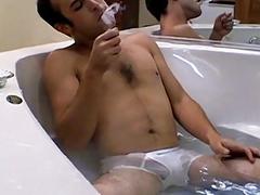 Cigarette smoking jocks wanking in shower