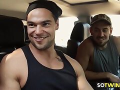 Stepbrothers pick up a hot hitchhiker and fuck him anal