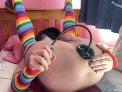 Femboy Raine stretched wide by massive inflatable dildo