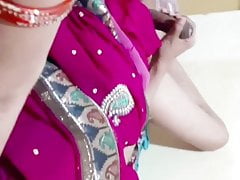 Indian smooth sissy crossdresser in saree playing with dick