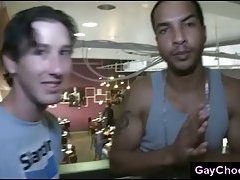 Shocking public anal gay fuck in restaurant