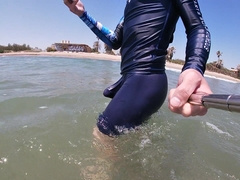 Surfer gets swell in his lycra for the delectation of the people