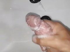 Washing my big horny cock fuck i want to cum so ad right now