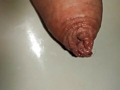 extreme close up of uncutted cock. foreskin play while piss