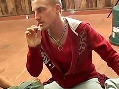 Pierced smoking twinks hardcore foursome
