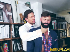 Babe Lionel Lilac licks & fucks the unshaved booty of suited Dani Robles