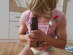 sissy cumming in diapers while sucking Big Black Step daddy Dick Dildo