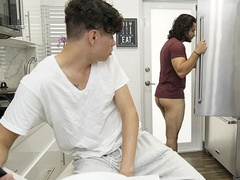 Stepbrothers Chris Star and Dante Drackis fuck in the kitchen