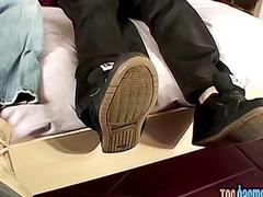 Studs tease with their feet and toes while jerking off