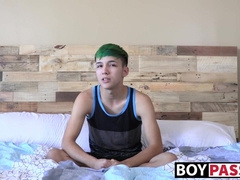 Skinny gay talks in an interview before pleasuring himself