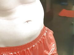 Going outside in the night with my shiny red boxer