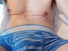 Fine jacking off of uncircumcised stiffy with heavy cum shot on the bod