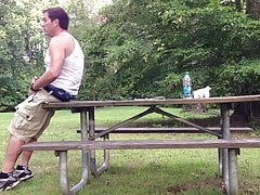 Public Park Jerking off and cumming in the picnic area