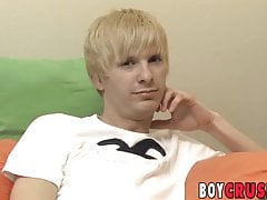 Blond twink gay Liam Summers cums while jerking off solo