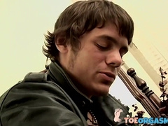 Sexy Boomer jacks off and splashes his fresh hot cum on his barefoot