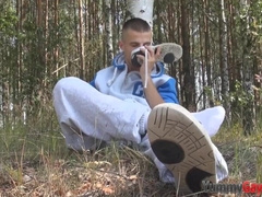 Naughty teenie petting his goods