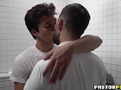 Twink strokes his thick cock jackhammering his buddy