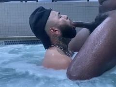 Latino Inhaling BIG BLACK COCK In Public Spa Los Angeles