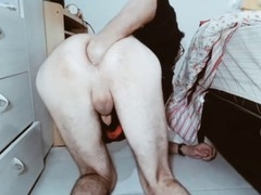 twink plays huge, dildo shower