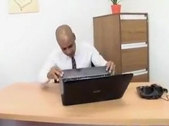 Sexy boy was fucked by a huge black dick in the office