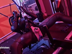 Strung up Sub Machine Ravaged and Estim to Palms Free-for-all Climax