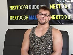 Ripped casting wolf intensively tugs his cock