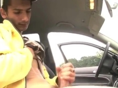 Jerking off to porn in car