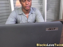 Blonde amateur rides his black lover's cock with his tight pink ass