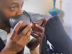 Bearded businesman hunk feet worship