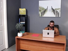 Bear invites a twink to his office and asks for a blowjob