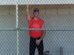 Step daddy jerks off in public